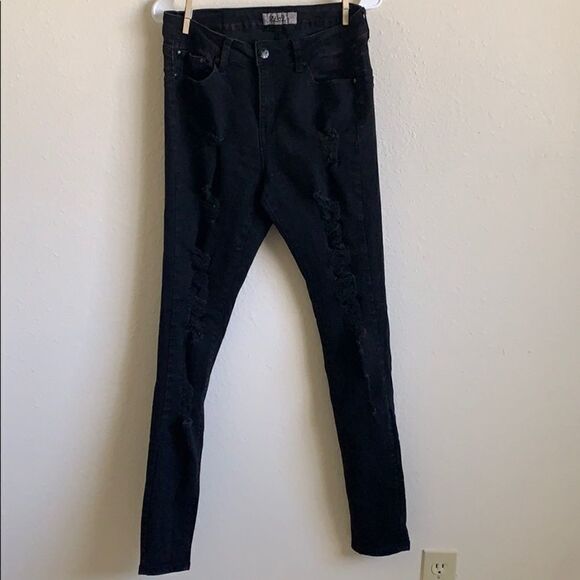 Black distressed skinny jeans - Picture 1 of 8